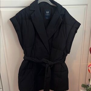GAP Black Quilted Vest with Tie Waist